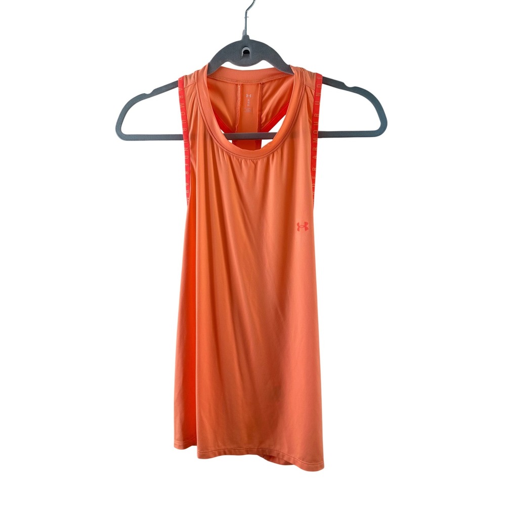 Under Armour Womens XL Orange HeatGear Racerback Tank Top Gym Athletic